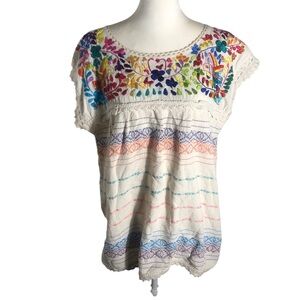 Woven hand embroidered Mexican short sleeve top Sz M/L